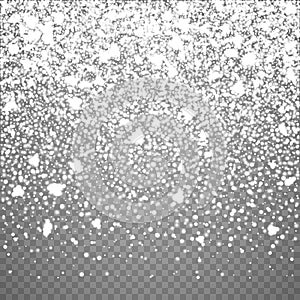 Christmas falling snow overlay on transparent background. Snowflakes storm layer. Snow pattern for design