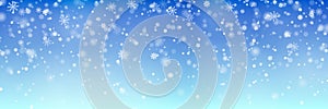 Christmas falling snow vector isolated on blue background. Snowflake transparent decoration effect.