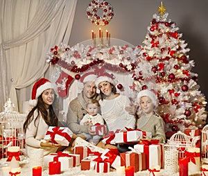 Christmas Family Portrait, Holiday Xmas Tree, Presents Gifts