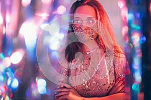 Christmas fashion look neon light portrait new