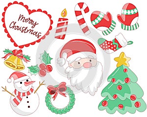 Christmas fashion patch badges pastel cute Kawai set for sticker , postcard , invitation , . vector illustration for kids elements