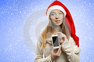 Christmas female showing iphone