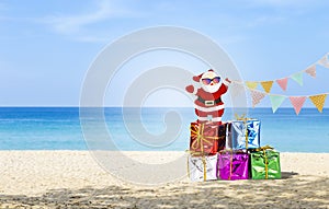 Christmas festival concept background, tropical Christmas holiday on the beach
