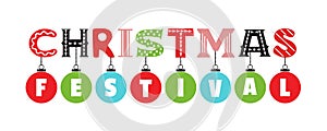 Christmas festival hand drawn flat letters vector photo