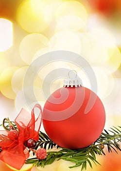 Christmas festive card with red bauble