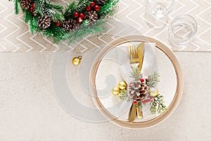 Christmas festive dinner table setting