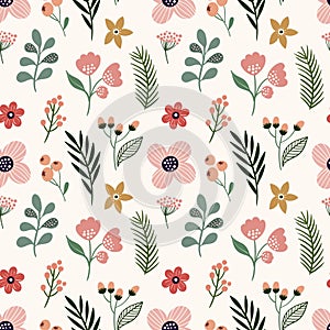 Christmas festive floral seamless pattern, different seasonal botanicals