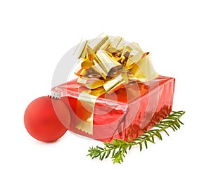 Christmas festive gifts and red bauble