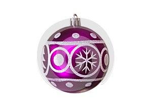 Christmas festive purple balloon with the image of a spruce and snowflakes for decoration on a white background, isolated, soft
