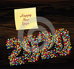 A Christmas the figures 2020 made of confetti. Happy new year winter. Yellow sheet of paper for notes. Sticker. Vector. Greeting
