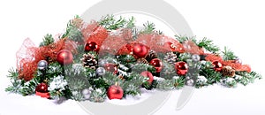 Christmas Fir Branches on Snow with Decoration - Isolated