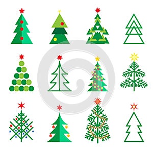 Fir tree icons set Winter Holiday christmas decoration