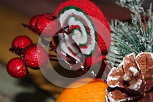 Christmas fir tree background, New Year holiday decoration making the magic mood of the upcoming holiday