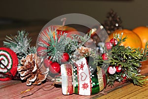 Christmas fir tree background, New Year holiday decoration making the magic mood of the upcoming holiday