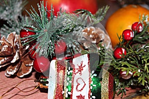 Christmas fir tree background, New Year holiday decoration making the magic mood of the upcoming holiday