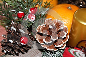 Christmas fir tree background, New Year holiday decoration making the magic mood of the upcoming holiday