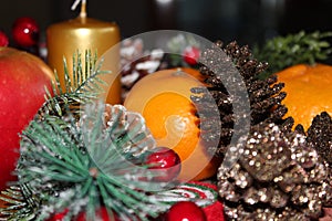 Christmas fir tree background, New Year holiday decoration making the magic mood of the upcoming holiday