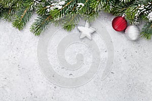 Christmas fir tree branch covered by snow card