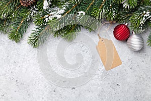 Christmas fir tree branch covered by snow card