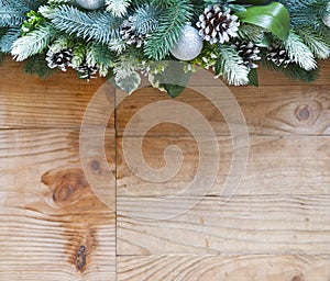 Christmas fir tree decoration with fir cones and balls