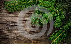 Christmas fir tree on wooden background