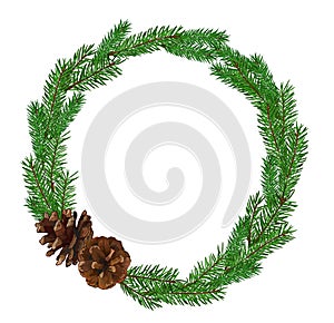 Christmas fir-tree wreath isolated on white background