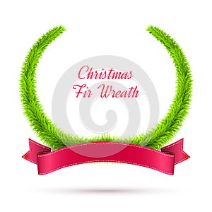 Christmas Fir Wreath with Red Ribbon on