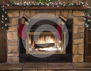 Christmas Fireplace Hearth and Stockings Landscape