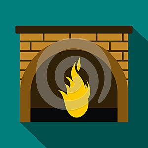 Christmas fireplace icon, flat style