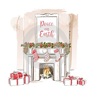 Christmas fireplace vector