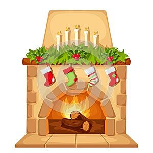 Christmas fireplace. Vector illustration. photo