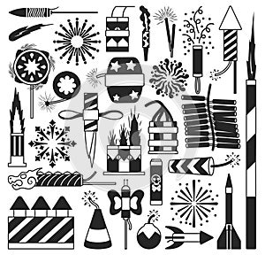 Christmas firework black vector set icon.Vector illustration celebrate firecracker.Isolated black vector set icon of