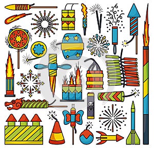 Christmas firework color vector set icon.Vector illustration celebrate firecracker.Isolated color vector set icon of christmas