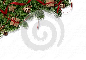 Christmas firtree with cone on white texture background