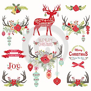 Christmas Floral Antlers Elements