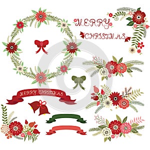 Christmas Floral Collections.Elements,Label,Wreath,Bell