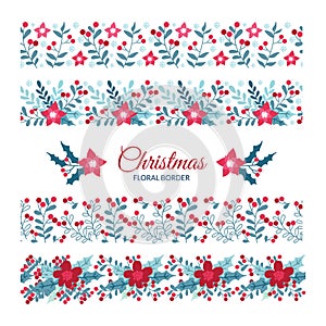 Christmas Floral Long border bar, simple and trendy with floral composition