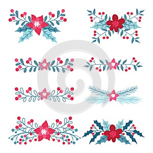 Christmas Floral wreath element set, Trendy with hand drawn style