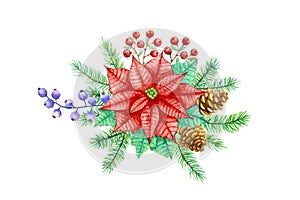 Christmas flower bouquet arrangement watercolor painting illustration and clipping path