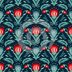 Christmas flower vector seamless pattern ornate boho background