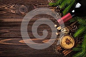 Christmas food background with ingredients for mulled wine