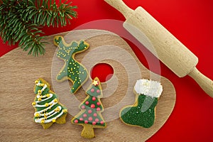 Christmas food and baking concept with cookies