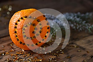 Christmas Food Decoration, Orange, Cloves, Fir Branch, Glitter photo