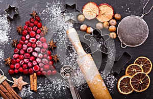 Christmas food. Ingredients for cooking Christmas baking, top vi