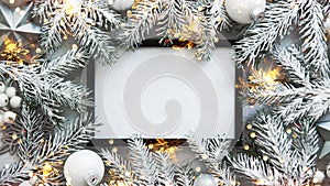 Christmas and New Year holiday background. Xmas greeting card. Winter holidays.