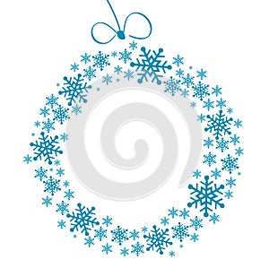 Christmas frame of blue snowflakes on white background and place for text