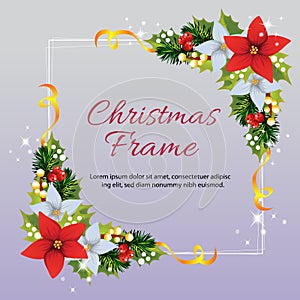 Christmas frame border poinsettia and fir decoration