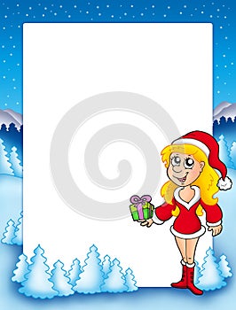 Christmas frame with cute girl