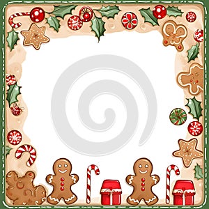 Christmas frame: gingerbread, Christmas trees rowan. In the middle a white blank with space for your own content