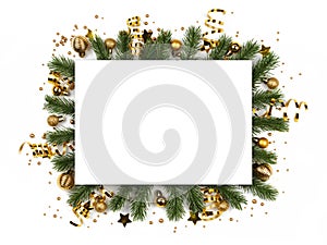 christmas frame with golden balls